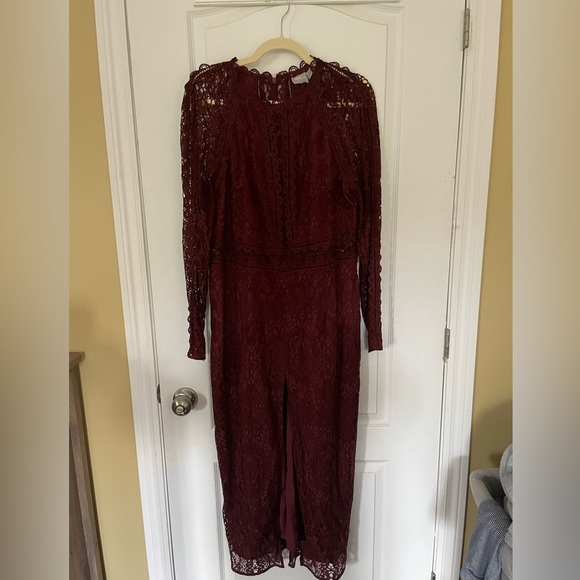 ASOS DESIGN long sleeve pencil dress in lace with geo lace trims - US 14 - Picture 6 of 11